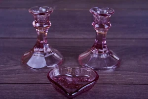 Purple Amethyst Depression Glass Candlestick Holder And Tiara amethyst Heart - Picture 1 of 5