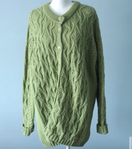 Aran Crafts 100% Wool Button Cardigan Sweater Size XL Cable Knit Light Green - Picture 1 of 23