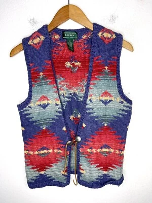 Ralph Lauren Medium Knit Sweater Vest RRL Rodeo Southwestern Linen Polo Native - Image 1 of 4