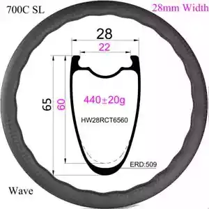 700C SL Wave Rim Gravel Bike Cerchi in Carbonio Larghezza 28mm 24 Fori Tubeless UD Opaco - Foto 1 di 5