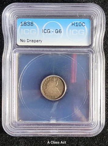 1838 Half Dime   Variety 2   Large Stars on Obverse   No Drapery ICG G6 T5223 Cover