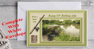Personalised Birthday Card fishing Fisherman on river bank any name age - Picture 1 of 1