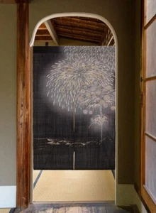 Cortina de puerta japonesa Kyoto Noren fuegos artificiales Hanabi artesanía Japón - Imagen 1 de 10