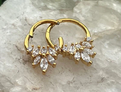 Anillo segmento con bisagras flor gemas de marquesa 16 g tabique hélice oreja cartílago 1 pieza Foto 1 de 4