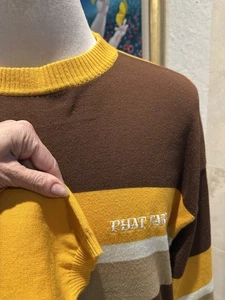 VTG Y2K Phat Farm Orange Brown Stripe Sweater US XXL 92 Logo NWOT Streetwear Hip - Picture 1 of 8