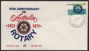 1971 Australia ROTARY 50th Anniversary Unused ROYAL FDC - Blue/Red Cachet - Picture 1 of 1