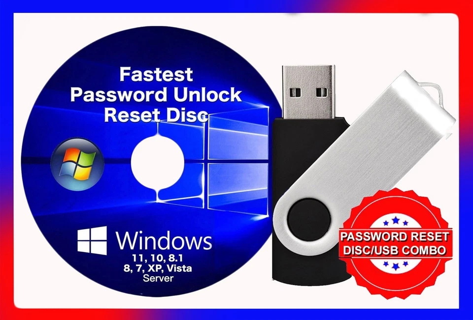 Combo de restablecimiento de contraseña de Windows 2025 USB + disco Win 11, 10, 8.1, 8, 7, XP, Vista Foto 1 de 2