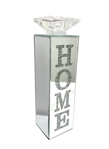 Candle Holder with Home Letter. Crushed Diamond Candle Holders, Silver Mirrored - Picture 1 of 6