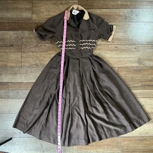 VINTAGE 1950s Size S/M Minx Modes Dress Brown Shirtwaist Fit Flare Skirt #52970 - Picture 1 of 7