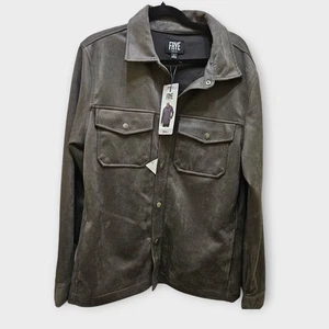 Frye Faux Suede Shirt Jacket Mens Small Charcoal Gray Button Up Pockets New - Picture 1 of 12