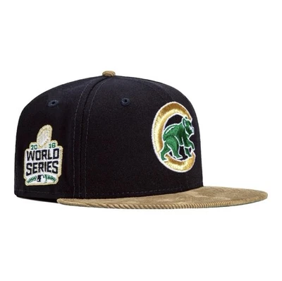 New Era Chicago Cubs 59FIFTY Sombrero Ajustado Azul Marino 2016 Serie Mundial Parche 7 3/4 Foto 1 de 4