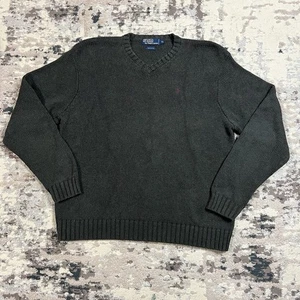 Suéter De Colección Polo Ralph Lauren Algodón Pesado Abuelo Para Hombres XL Gris Cuello en V Pullover - Imagen 1 de 11