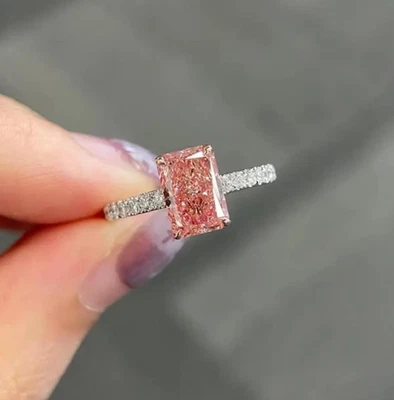 Black Friday! 2Ct Fancy Vivid Pink Lab Grown Diamond Ring 14k Multi Tone Gold - Image 1 of 4