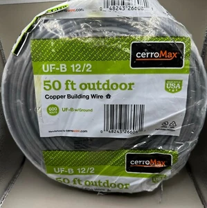 50 ft. 12/2 Gray Solid CerroMax Copper UF-B Cable with Ground Wire 600 Volts - Picture 1 of 1
