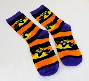 Halloween Socken schwarz orange Streifen schwarz Fledermaus lila Zehe Damen Crew - Bild 1 von 4