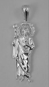 San Judas, St. Jude. Light Weighted Solid Pendant. 925 Sterling Silver. 2 Inches - Picture 1 of 1