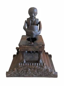 Antique Magician Cast Iron Figure Mechanical Coin Bank - Picture 1 of 8