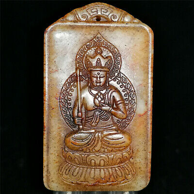 China Rare Old Hetian Jade Jadeite Hand-carved Pendant Necklace Statue Buddha • 40$