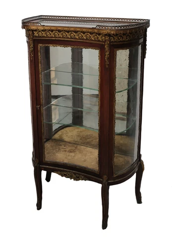 19th century Continental Vitrine Glass Front Mahogany veneer Display Cabinet Cover