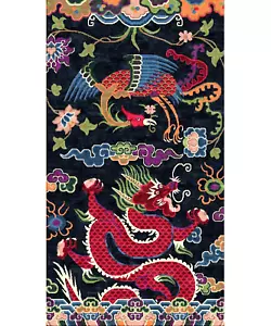 Vintage Hand Knotted Antique Tibetan Dragon Rug 3x6 ft Multicolor Home Decor Rug - Picture 1 of 2