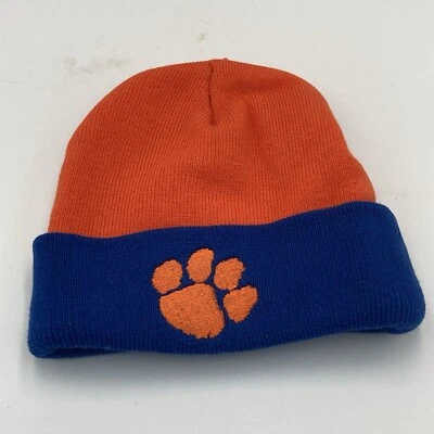 Vintage Clemson Tigers Starter Winter Cap Beanie Orange Purple Paw Print 1990s - Image 1 of 4