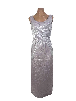 Vestido de Cóctel Formal Metálico Floral Jacquard Púrpura Vintage Años 40 Abertura S/M Foto 1 de 4