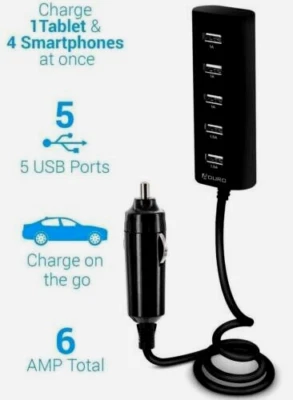 5 port USB Car Charger multiple power station  for Apple Samsung LG PSP Tablet - Image 1 of 4