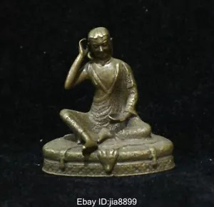 2.4" China Chinese Tibet Buddhism Brass Deer Head Hear Buddha Statue sculpture - Picture 1 of 10