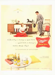 1956 FALSTAFF BEER stereo vinyl vintage PRINT AD fireplace party tall glass - Picture 1 of 1