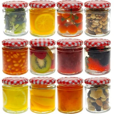 COS Glass Jam Jars Round With Red Gingham Lids 190ml 6/12/24pk