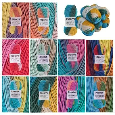 5 x 100g Farbverlaufsgarn Papatya Cottonish Antipilling Strickgarn Häkelgarn