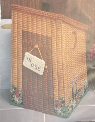 Vtg Rare Bucilla OUTHOUSE TISSUE BOX COVER Needlepoint 1991 Pattern - Image 1 of 3