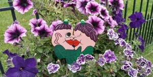 Little Wooded Hand-Painted "Passion Fruit" for a Fun Garden /Flower Pot - Picture 1 of 5