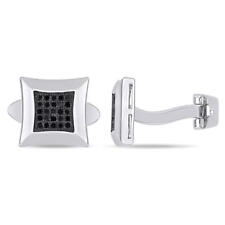AMOUR 1/4 CT TW Black Diamond Pave Cufflinks In Sterling Silver