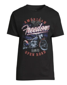 USA Patriotic American Freedom On The Open Road Biker Black T Shirt Large NEW - Picture 1 of 2