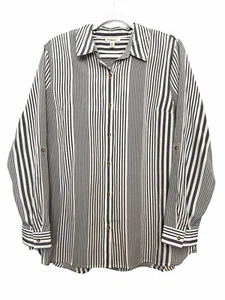 Como Blu Shirt Womens Size L Striped Button Down Roll Tab Sleeve Career NWT - Picture 1 of 7