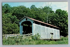 Cartolina Decaturville OH Washington County ponte coperto di radici Wolf Creek anni '50 - Foto 1 di 2