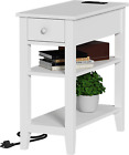 Narrow End Table with Charging Station, Side Table Living Room with USB Ports & 