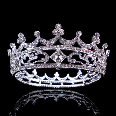4.5cm Tall Full Crystal Queen King Wedding Queen Princess Prom Tiara Round Crown - Image 1 of 4