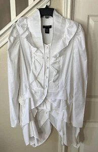 Ashro Victorian White Waistcoat Ruffled Long Blouse Steampunk Gorgeous! S 10 - Picture 1 of 9