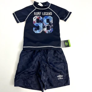 Little Kid Boy Swim Set Umbro Swim Trunk and Gymboree Rash Guard Black XS 4 - Picture 1 of 5