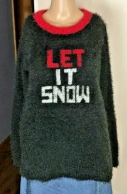 Suéter suéter para mujer French Laundry talla L Let It rojo nieve negro blanco Foto 1 de 4