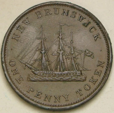 NEW BRUNSWICK (Canadian Provinces) 1 Penny 1843 Token - Copper - Victoria -2616* - Image 1 of 2