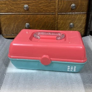 Caboodles Pretty In Petite Cosmetic Make Up Case Pink & Teal Mini Small 9" x 6" - Picture 1 of 9