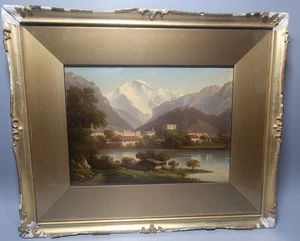 Mountain Alps Village Scene Landscape Oil Painting Beautiful 40cm x 33cm - Picture 1 of 24