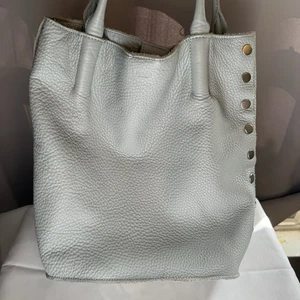 Hammitt Oliver Medium Light Blue Gray  Leather Brushed Silver Tote Bag Purse - Picture 1 of 12