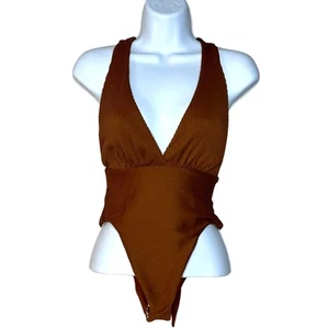 L*Space Allegra Traje de Baño de Una Pieza Café Corte Bitsy Corbatas Convertibles Mujeres S Nuevo con Etiquetas - Imagen 1 de 13
