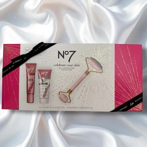 No7 ROLL AND RESTORE GIFT SET Restore & Renew Day Cream Serum Rose Quartz Roller - Picture 1 of 7
