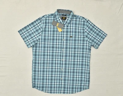 Lee Men's Blue Plaid Short Sleeve Stretch Button Down Shirt Regular Size L NEW - Image 1 of 4