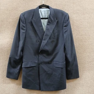 Double Breasted Suit Jacket Men's 40L Dark Navy Slim Fit 100% Wool Peak Lapel - Picture 1 of 19